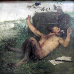 Hand-Painted Symbolist Wall Art INSPIRED BY Böcklin’s Iconic Pan and Blackbird Scene