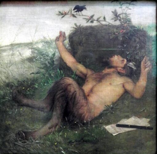 Hand-Painted Symbolist Wall Art INSPIRED BY Böcklin’s Iconic Pan and Blackbird Scene