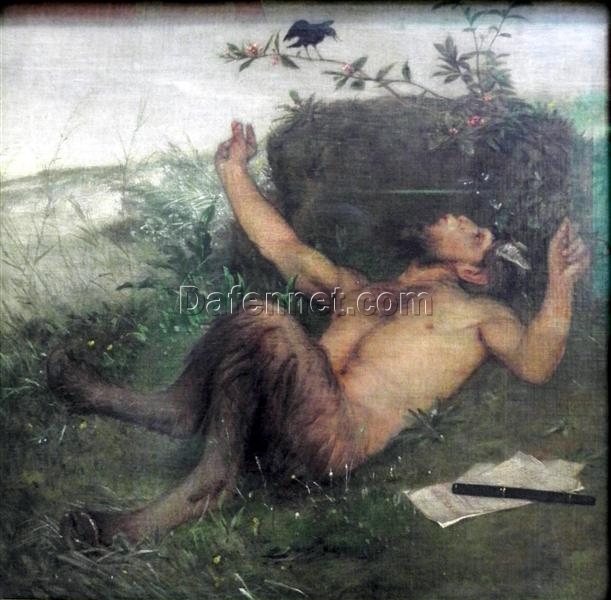 Hand-Painted Symbolist Wall Art INSPIRED BY Böcklin’s Iconic Pan and Blackbird Scene