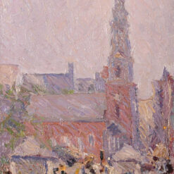 Exquisite Handmade Oil on Canvas Inspired by Arshile Gorky's 1924 Impressionist Cityscape 'Park Street Church' for Art Aficionados and Interior Decorators