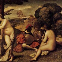 Exquisite Dafen Village Creation: 'Pastoral Concert (Fête champêtre)' Inspired by Giorgione (1508 - 1509) - High Renaissance Allegorical Oil Painting on Canvas