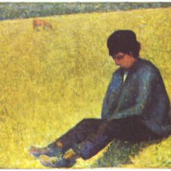 Exquisitely Hand-Painted Oil on Canvas Replica of Georges Seurat's 'Peasant boy sitting in a meadow' (Petit paysan assis dans un pré) - A Captivating Post-Impressionist Genre Painting by Dafen Village Artists for Art Connoisseurs and Rural Life Enthusiasts
