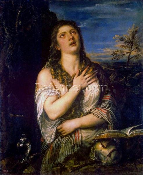 Penitent St. Mary Magdalene Inspired by Titian – Classic Religious Oil Painting from Da Fen Village Studio