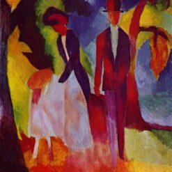 Dafen Village's Exquisite Oil Inspired by August Macke's 1913 'People at the Blue Lake' - Orphism Artwork for Interior Decor