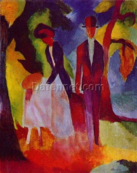 Dafen Village’s Exquisite Oil Inspired by August Macke’s 1913 ‘People at the Blue Lake’ – Orphism Artwork for Interior Decor