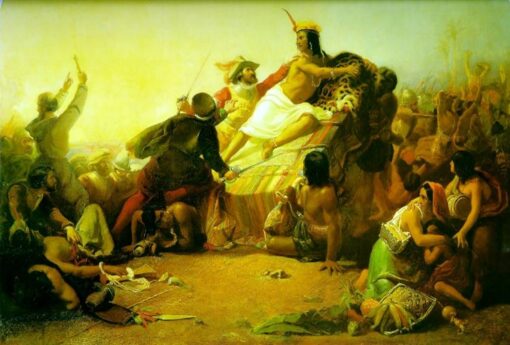 Cuadro personalizable “Pizarro capturando al Inca del Perú” (1846) inspirada en la obra de John Everett Millais — Realizada a mano en el pueblo de Dafen, adaptada a tu decoración y a tu gusto personal, para quienes buscan arte histórico único en Google