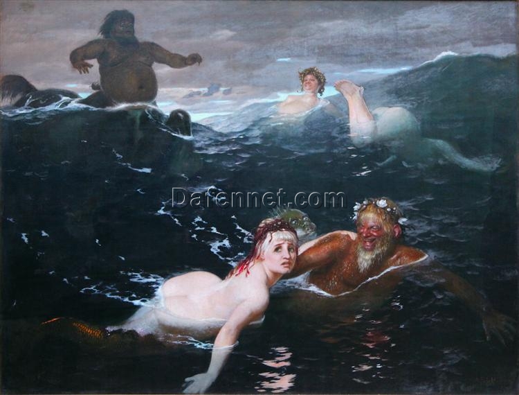 Large-Scale Hand-Painted Reproduction of “Playing in the Waves” INSPIRED BY Arnold Böcklin’s 1883 Symbolist Mythological Masterpiece