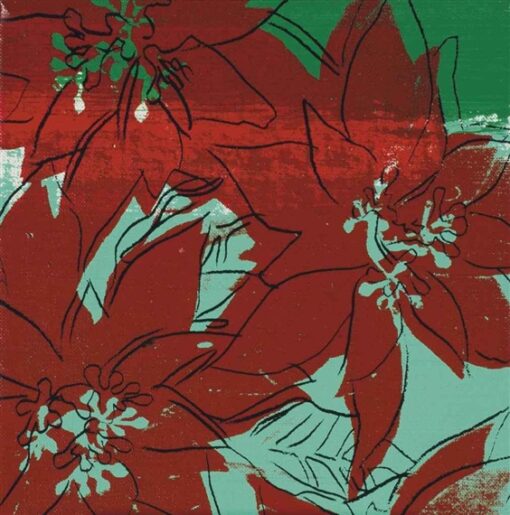 Exquisite Handmade Oil Canvas Replica of Andy Warhol’s 1982 Pop Art Masterpiece ‘Poinsettias’ for Art Aficionados and Festive Home Decor