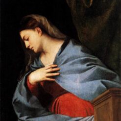 Luxury Art Reproduction – Virgin Annunciate Inspired by Titian from Polyptych of the Resurrection – Custom Oil Painting for Home & Gallery