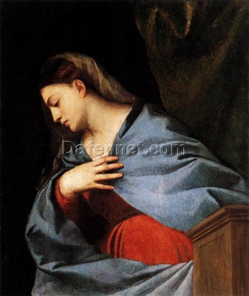 Luxury Art Reproduction – Virgin Annunciate Inspired by Titian from Polyptych of the Resurrection – Custom Oil Painting for Home & Gallery