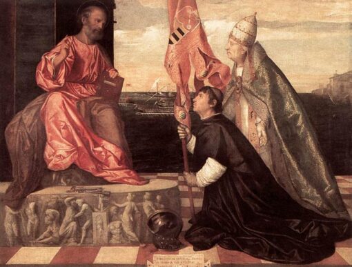 High Renaissance Religious Art – Pope Alexander IV Presenting Jacopo Pesaro to St. Peter Inspired by Titian for Custom Home Décor