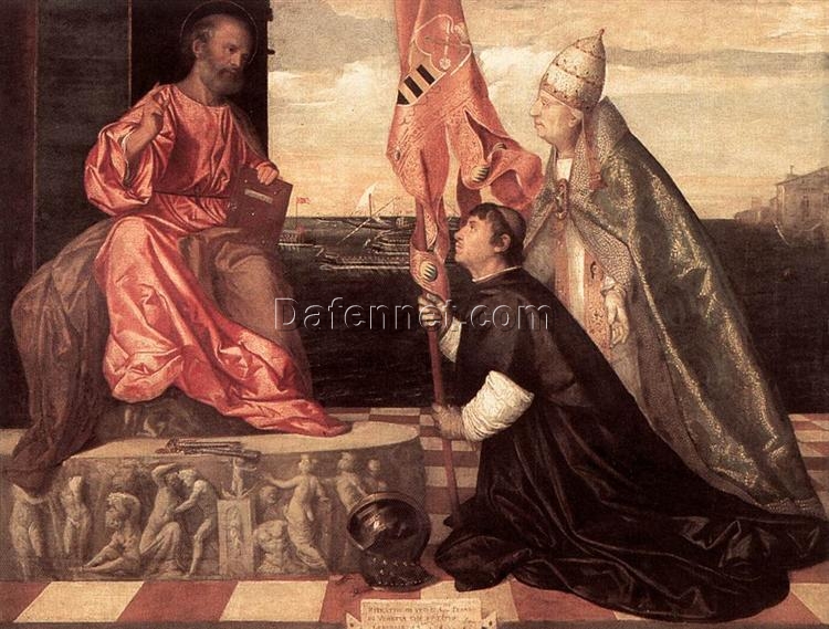 High Renaissance Religious Art – Pope Alexander IV Presenting Jacopo Pesaro to St. Peter Inspired by Titian for Custom Home Décor