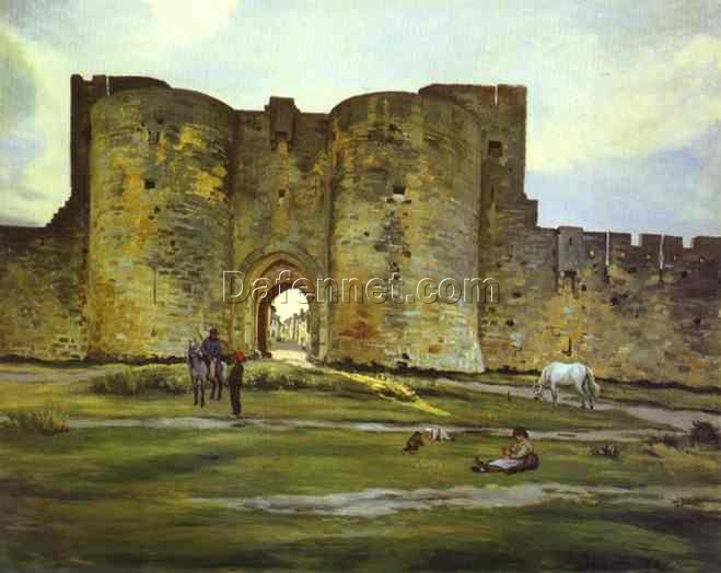 High – Quality Reproduction of Frederic Bazille’s 1867 “Port of the Queen at Aigues – Mortes” – Impressionist Cityscape Oil Painting from Premier Dafen Village Studios