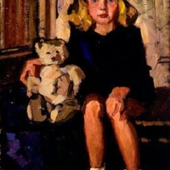 Tamara de Lempicka-Inspired "Portrait of a Little Girl with Her Teddy Bear (Kizette)" – Handcrafted Post-Impressionist Portrait for Classic & Vintage Wall Art | DaFen Village Studio