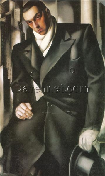 Tamara de Lempicka-Inspired “Portrait of a Man (Mr. Tadeusz de Lempicki)” – Handcrafted Art Deco Oil Painting for Classic & Vintage Wall Art | DaFen Village Studio