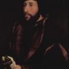Authentic Hand - painted 'Portrait of a Man with a Letter and Gloves' INSPIRED BY Hans Holbein the Younger - Northern Renaissance Style Oil, Wood & Tempera Painting from Dafen Village Studio for Art Aficionados and History Buffs