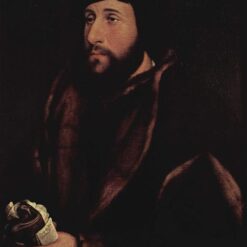 Authentic Hand - painted 'Portrait of a Man with a Letter and Gloves' INSPIRED BY Hans Holbein the Younger - Northern Renaissance Style Oil, Wood & Tempera Painting from Dafen Village Studio for Art Aficionados and History Buffs