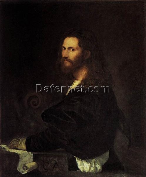 Classic Renaissance Portrait – Portrait of a Musician Inspired by Titian – Handmade Oil Painting for Artistic Interiors