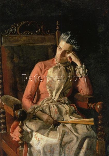 Dafen Village Inspired Reproduction of Thomas Eakins’ “Portrait of Amelia Van Buren” (c.1891) – High-Quality Realist Portrait Oil Painting for Sale, Great for Art Collections and Interior Designers Seeking Timeless Elegance