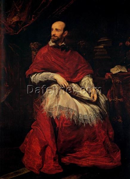Unique Wall Art: Dafen Village’s Artistic Rendition INSPIRED BY “Portrait of Cardinal Guido Bentivoglio” by Anthony van Dyck in Baroque Style for Interior Transformation