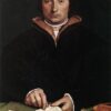 Exquisite 'Portrait of Dirk Tybis' Inspired Oil Painting on Panel - Embodying Northern Renaissance Spirit by Dafen Village Studio