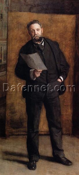 Authentic-Looking Realist Portrait “Portrait of Leslie W. Miller” (1901) by Thomas Eakins – Dafen Village Creation, Oil Painting for Home and Office Spaces, Adored by Art Aficionados and Those Who Appreciate the Art of Capturing Character in Large Portraits