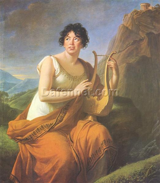 Dafen Village Hand-Painted Oil Canvas Replica: Portrait of Madame de Stael as Corinne INSPIRED BY Louise Elisabeth Vigee Le Brun’s 1808 Neoclassical-Rococo Masterpiece from Geneva