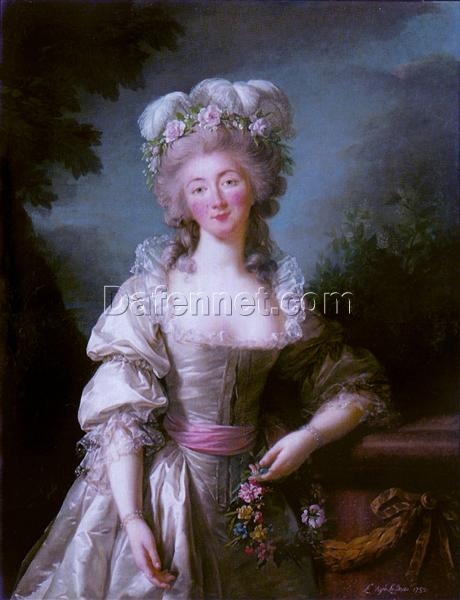 1782 Rococo-Inspired Oil Portrait: Madame du Barry by Louise Elisabeth Vigee Le Brun Replica