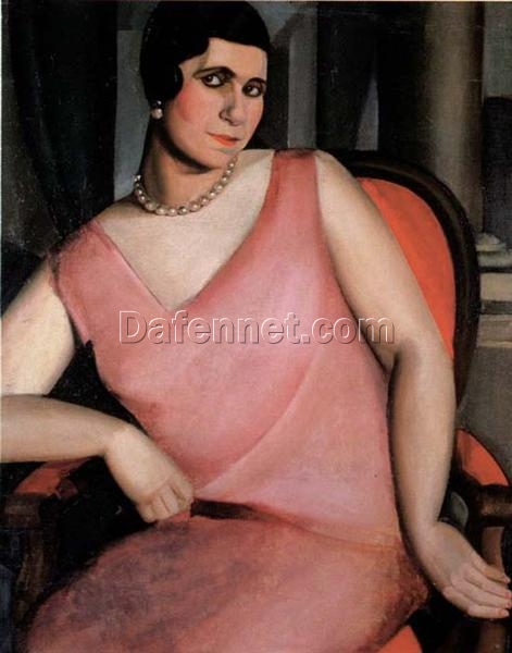Lempicka-Inspired “Portrait of Madame Zanetos” – Hand-Painted Art Deco Portrait for Luxury Home & Office Décor | DaFen Village Studio