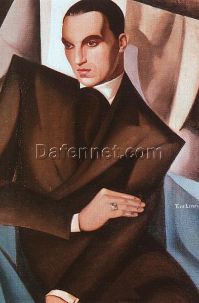 Lempicka-Inspired “Portrait of Marquis Sommi” – Hand-Painted Art Deco Portrait for Luxury Home & Office Décor | DaFen Village Studio