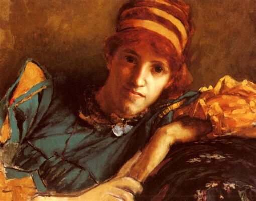 Exquisitely Hand-Painted Oil on Canvas Inspired by Sir Lawrence Alma-Tadema’s ‘Portrait Of Miss Laura Theresa Epps’ (c.1871) – A Graceful Romantic Portrait Replica by Dafen Village Artists for Portrait Enthusiasts and Art Aficionados