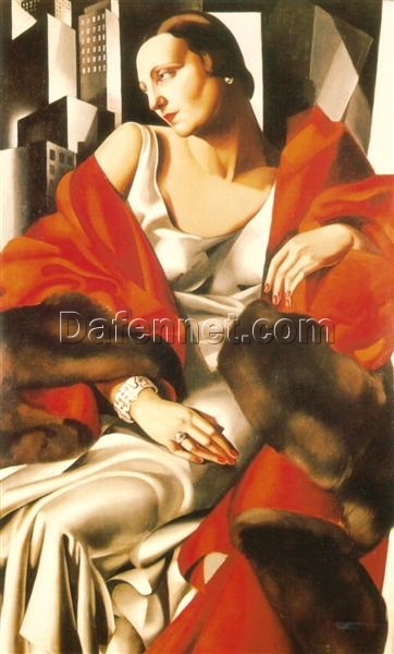 Elegant Art Deco “Portrait of Mrs. Boucard” – Hand-Painted Oil on Canvas by Tamara de Lempicka
