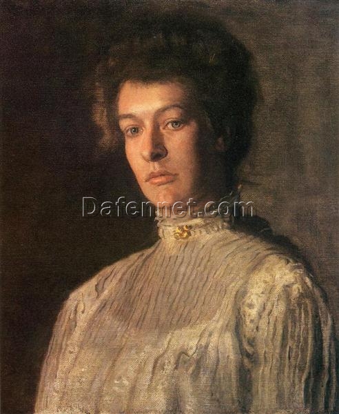 Exquisite Hand-Painted Realistic Oil Canvas Portrait of Mrs. Kern Dodge (Helen Peterson Greene) Inspired by Thomas Eakins (1904) – Dafen Village Artistry