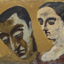 Unique Oil on Cardboard Interpretation of Arshile Gorky's c.1933 - c.1934 'Portrait of Myself and My Imaginary Wife' in Post-Impressionist Style for Private Art Collections and Interior Design