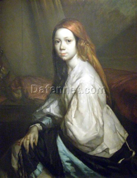 Hand – Painted Realist Portrait “Portrait of Pauline Ono” INSPIRED BY Jean – Francois Millet (1843 – 1844) – Skillfully Crafted by Dafen Village Artisans