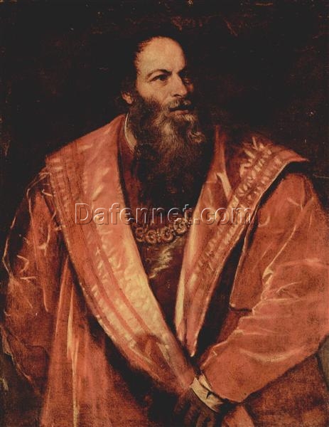 Portrait of Pietro Aretino by Titian – c.1545 Mannerism Oil Painting