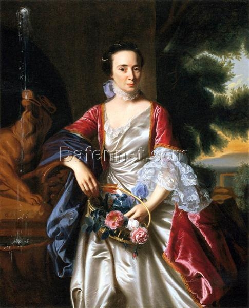 Large Format Hand-Painted Oil Canvas Replica of Portrait of Rebecca Boylston INSPIRED BY John Singleton Copley’s 1767 Neoclassical Masterpiece