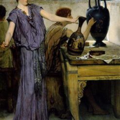 Exquisitely Hand-Painted Oil on Panel Inspired by Sir Lawrence Alma-Tadema's 'Pottery Painting' (1871, originally 'Etruscan Vase Painters') - A Delightful Romantic Genre Replica by Dafen Village Artists for Art Aficionados and Ancient Art Enthusiasts