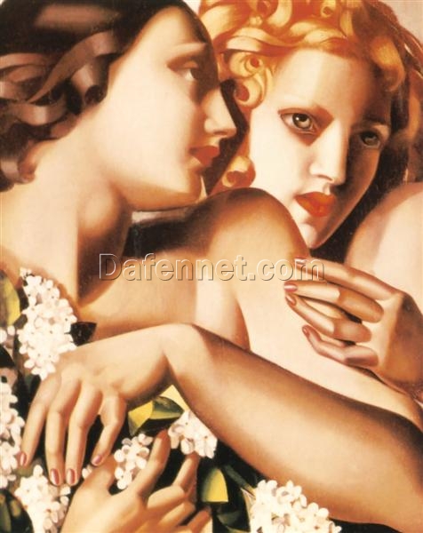 Luxury Art Deco Portrait – “Printemps” by Tamara de Lempicka, Museum-Quality Oil Painting | DaFen Village Studio