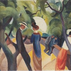 Authentic Dafen Village Reproduction Inspired by August Macke's 'Promenade' (1913) - 51x57 cm Orphic Genre Painting Oil on Cardboard for Art Lovers