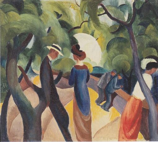 Authentic Dafen Village Reproduction Inspired by August Macke’s ‘Promenade’ (1913) – 51×57 cm Orphic Genre Painting Oil on Cardboard for Art Lovers