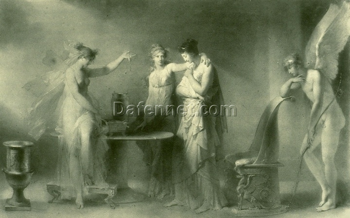 Dafen Village Hand-Painted “Psyche and Her Two Sisters” Inspired Rococo Mythological Oil Canvas for Art Aficionados
