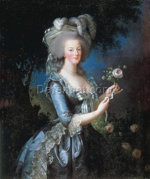 Oil Painting Reproduction: Marie Antoinette INSPIRED BY Vigée Le Brun’s 1783 “Marie-Antoinette with a Rose”
