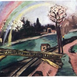Dafen Village - Made Oil Depicting Railway Bridge and Rainbow INSPIRED BY Max Beckmann’s Iconic 1942 Landscape