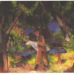 Dafen Village Studio's Authentic Reproduction - August Macke's 1914 Expressionist Genre Painting 'Reading man in park' Oil on Canvas