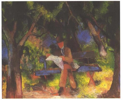 Dafen Village Studio’s Authentic Reproduction – August Macke’s 1914 Expressionist Genre Painting ‘Reading man in park’ Oil on Canvas