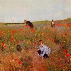 Unique Hand-painted Impressionist Genre Painting Inspired by Mary Cassatt's 'Red poppies' - Oil from Dafen Village Artisans