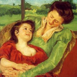 Charming Mary Cassatt's 'Reine Lefebre and Margot before a Window' (1902) Oil on Canvas Replica - Capturing the Essence of Impressionist Domestic Grace
