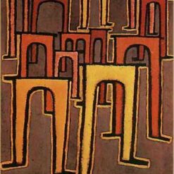 Hand - painted Replica of Paul Klee's 'Revolution of the Viaduct' - Inspired by Surrealist Cityscape on Cotton, Created in Dafen Village