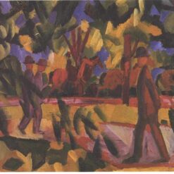 High - Quality Hand - Painted Replica from Dafen Village - August Macke's 1914 'Riders and walkers at a parkway' Orphism Genre Oil Painting, 47 x 59.5 cm